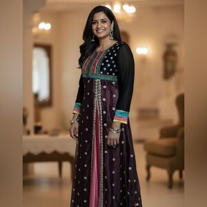 Embroidered Black and Multicolored Anarkali